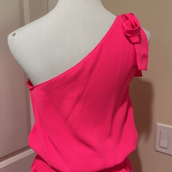 Amanda Uprichard Mckinley Barbie Pink One Shoulder Ruffle Tiered Dress Small - Picture 8 of 12
